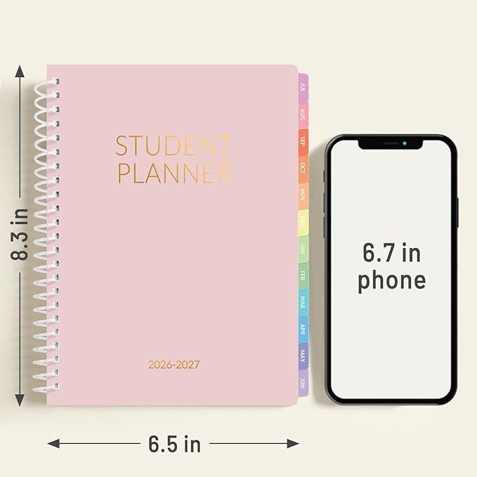 Student Planner 2026-2027, SUNEE Academic Weekly & Monthly Plan Book, Jul. 2026 - Jun. 2027, 6.5"×8.3" Middle & High School Planner, Lesson Plan Book with Week's Goals, Bookmark, Monthly Tabs, Pink