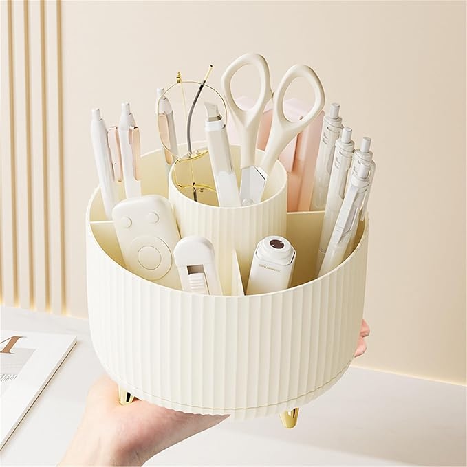 Rotating Desk Stationary Organiser 6 Segments 3 Colors Rotating Pen Holder, Art Supply Organiser for Kitchen