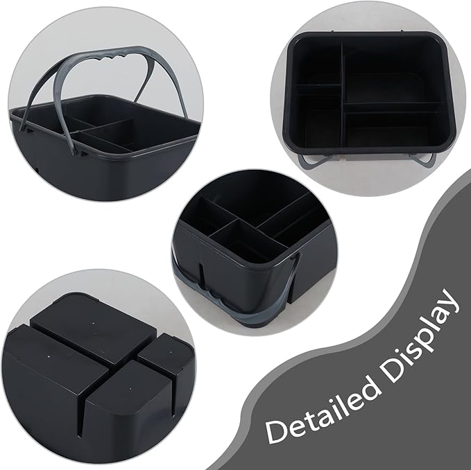 Plastic Divided Caddy Organizer with Handle, 4-Compartment Plastic Cleaning Caddy, Drak Gray, F