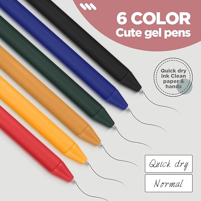 Cholemy 24 Pack Retractable Pens Bulk Pastel Gel Ink Pens 0.5mm Fine Point Tip Black Ink with Grip Smooth Writing for Journaling Note Taking School Supplies(Vintage Color)