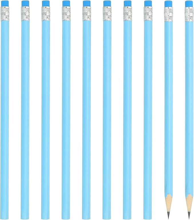 PATIKIL Round Pencils, 24 Pack HB Graphite Pencils with Eraser Wood Pencils Cute Pencil for Classroom Teacher Office Supplies, Blue