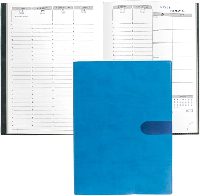 Exacompta 2026 Visual - Weekly/Monthly Planner - 12 Months, Jan. to Dec. - 6 x 8 1/4" - Smooth Faux Suede Texas Blue Cover- Time Management Appointment Organizer