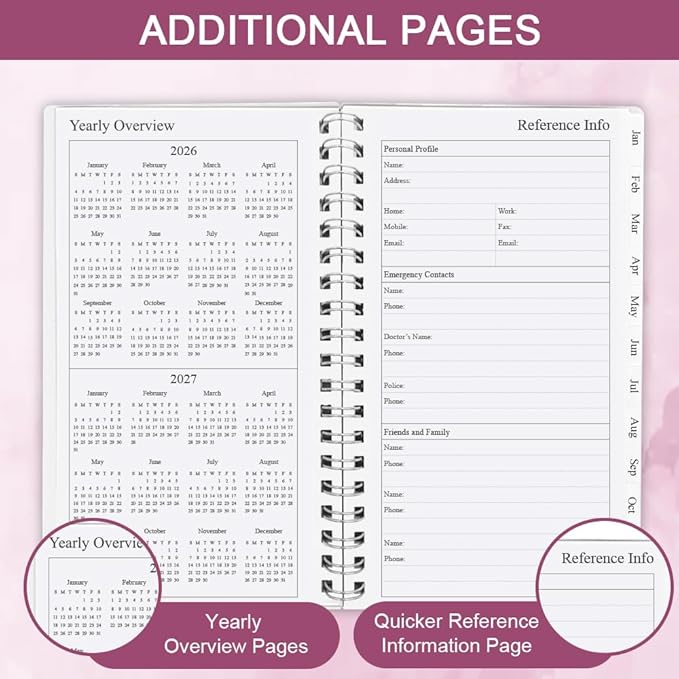 2026 Pocket Planner/Calendar - A6 Weekly & Monthly Organizer Notebook & Journal to Track Goals, Easy to Organize Your Daily Life, Medium 3.75" x 6.75", Pink