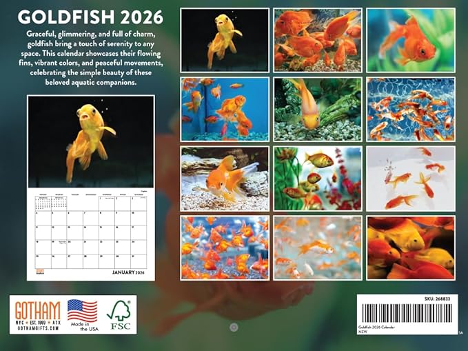 Gold FIsh Calendar 2026 Wall 12 Month GoldFIsh Gifts For Gold FIsh Lovers Women Men Monthly Calender| American Made In The USA