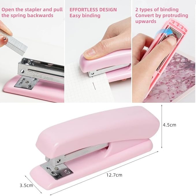 Pink Office Desk Accessories, 15pcs Office Supplies 360°Pen Holder , Stapler, Staple Remover, Tape Dispenser,Tape Refills, Binder Paper Clips Kit, Scissor, Cute Desk Accessories for Women Gift Set