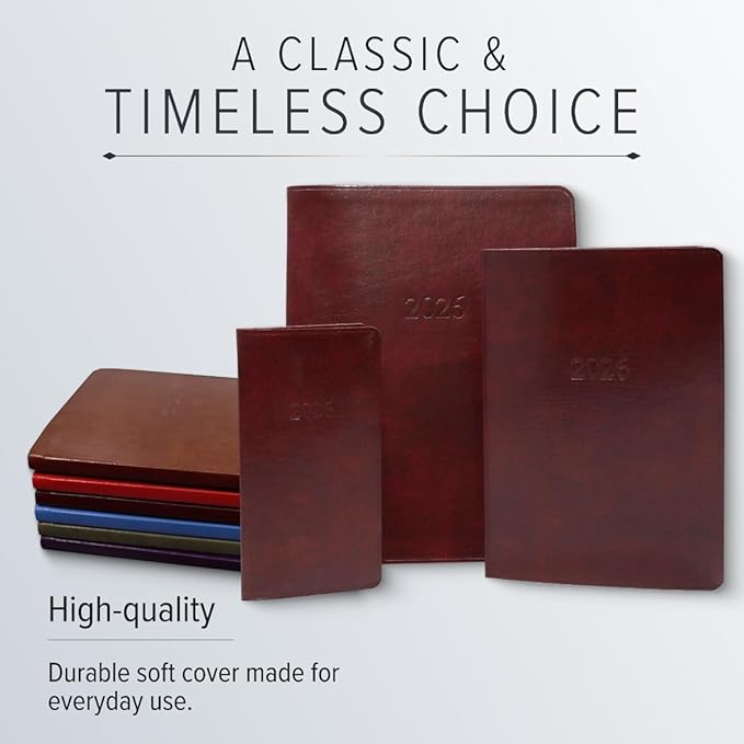 Gallery Leather Pocket Weekly Monthly Planner 2025-2026, Elegantly Bound Calendar Planner and Notebook with Stylish Gold-Gilded Page Edges, 12 Months - Tremont Atlantic - 6 x 3.25 "