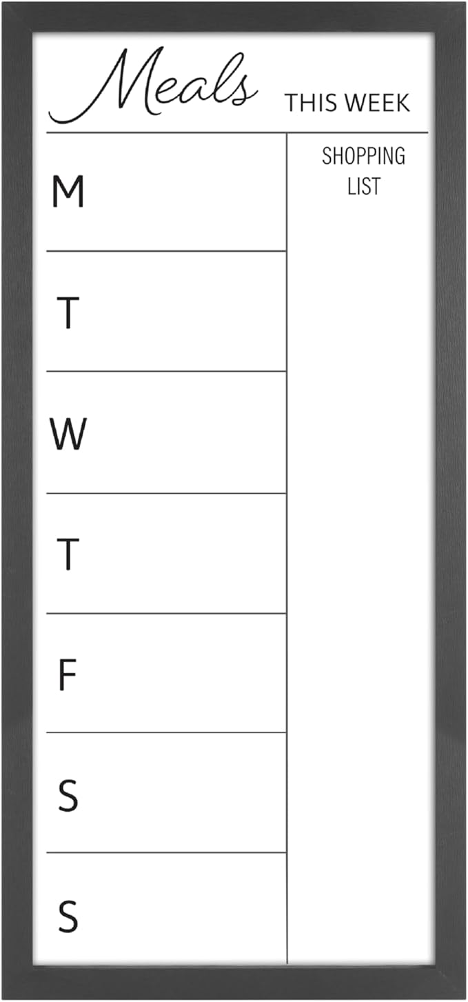 MCS Dry Erase Weekly Meal Planner 14x30 Black Framed Calander Whiteboard for The Wall, Plan Your Meals for The Week, Family Weekly Planner for Dinners & More–Including Shopping List
