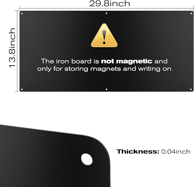 14" x 30" Magnetic Board, Black Magnet Bulletin Board to Display Magnetic Letters, Metal Board for Wall, Refrigerator Photo, with Dual Lock Tape and Screws, Marker Pen