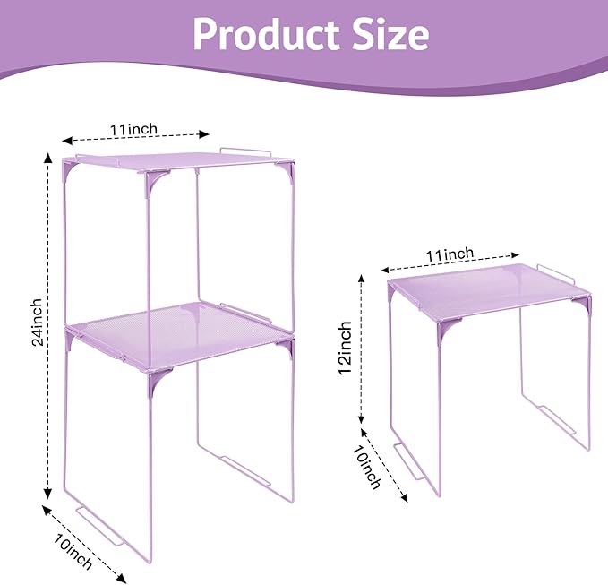Locker Organizer Shelf Stackable Extra Locker Shelf for School Locker Organizer Storage Cabinet Accessories Suitable for School, Office, and Home use (2, Purple)