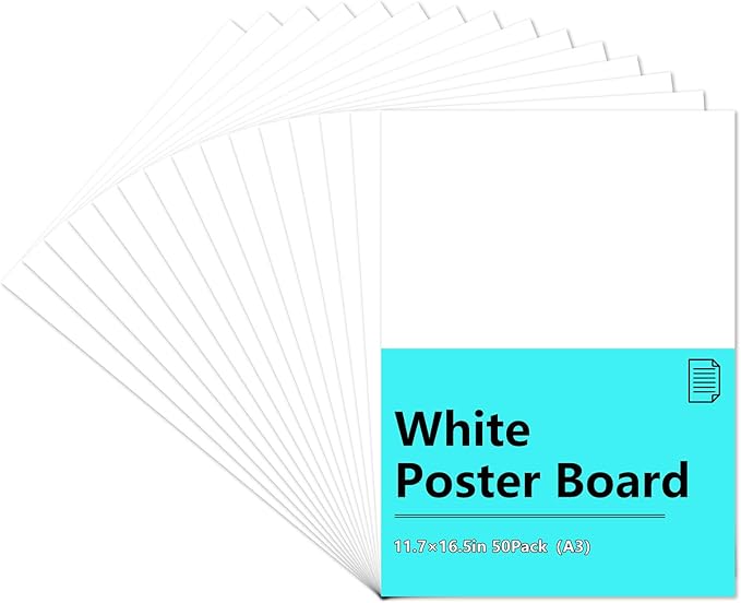 White Poster Boards 50 Sheets, 11.7"x16.5"(A3), Heavyweight 300GSM Poster Paper Bulk for Art Display Board, Classroom Use, School Craft Project, Presentation Drawing