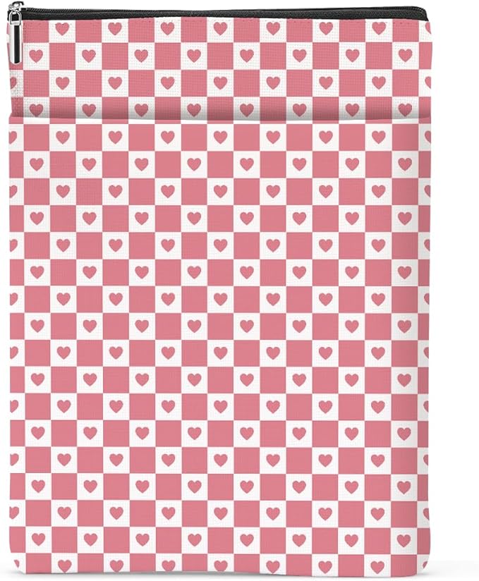Heart Plaid Book Lovers Gifts Book Sleeve Vintage Checkered Waterproof Book Cover Book Pouch Book Protector with Front Pocket Book Club Christmas Birthday Gifts for Women Girl Niece Book Accessories