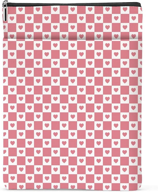 Heart Plaid Book Lovers Gifts Book Sleeve Vintage Checkered Waterproof Book Cover Book Pouch Book Protector with Front Pocket Book Club Christmas Birthday Gifts for Women Girl Niece Book Accessories