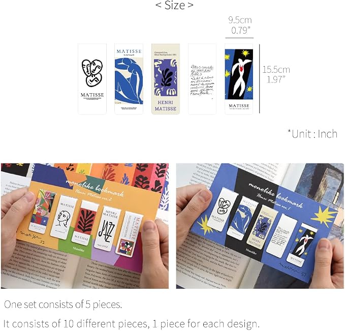 Monolike Magnetic Bookmarks Henri Matisse ver.1 + ver.2, 10 Pieces