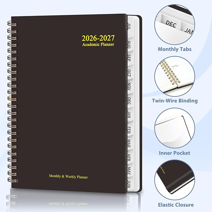 Academic Planner 2026-2027, Weekly and Monthly Agenda Planner, Daily Calendar Planning Notebook (July 2026 - June 2033), School Teacher Student Supplies, Black
