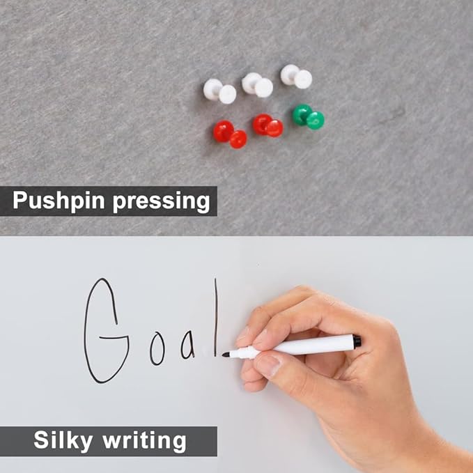 White Board and Cork Board Combo - 36 x 24 Inches Large Dry Erase Whiteboard and Bulletin Board, Magnetic Wall Pin Display Board for Home, Classroom & Office, 24"x36" Grey