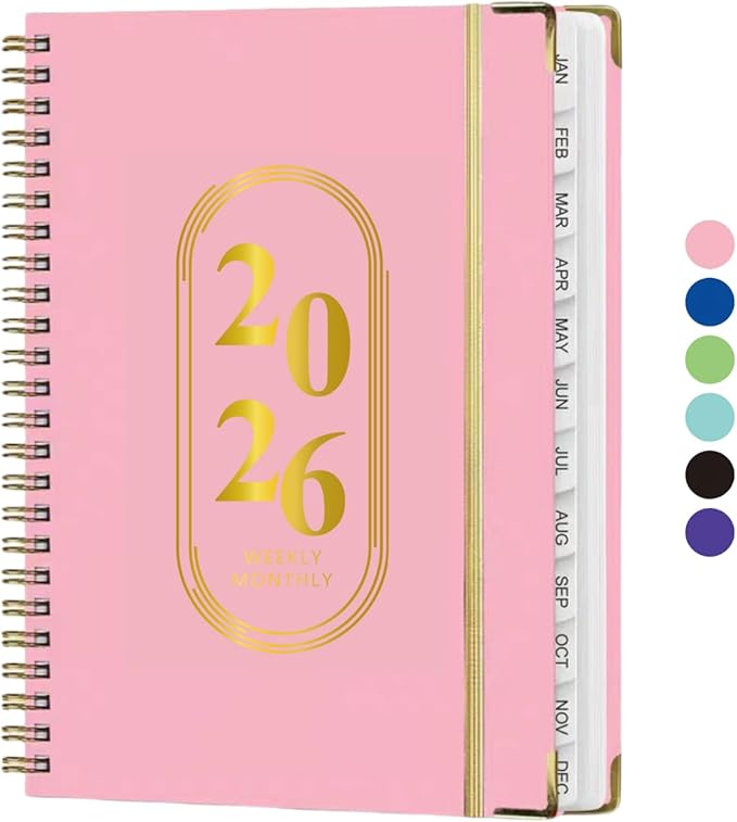2026 Planner Weekly and Monthly,Pink Daily Cute Planner for Women Student,Jan 2026 to Dec 2026,Small A5 (6.3" x 8.5")Glitter Hardcover Spiral Agenda Calendar Book with Tabs for Office School Home Work