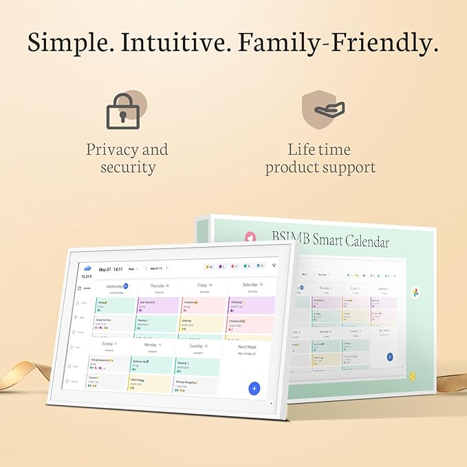 BSIMB 21.5 Inch Digital Calendar Wall Touch Screen - Chore Chart, Meal Planner, Rewards System, Photo Display, Smart Electronic Calendar Interactive Hearth Display for Family Planner Seamless Scheduling White