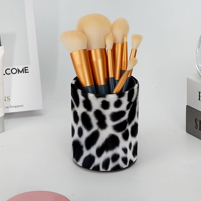 Black Leopard Print Leather Pen Holder for Desk, Multifunctional Desktop Organizer Pencil Cup, Desktop Caddy Stationery Organizer for School Home Office Desk Accessories