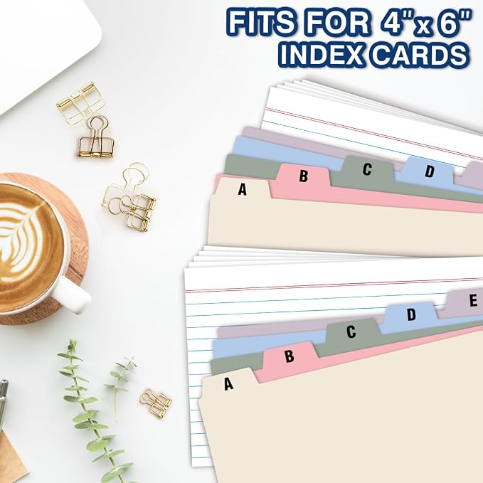 Chell 4x6 Plastic Index Card Dividers, Morandi Colors, Heavyweight Poly Index Card Guides A-Z, with Alphabetical/Blank Stickers, Pack of 50