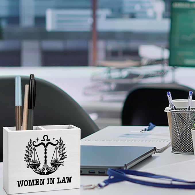 Lawyer Office Decor Women in Law Office Decoration Attorney Future Lawyer Gifts for Women Wooden Pencil Holder, Law School Students Graduation Gifts Desk Decor