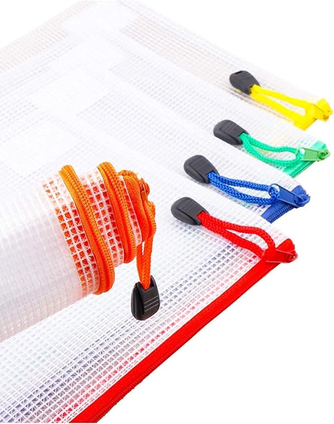 Oaimyy-A5(9"x 7"),-12PCS-Mesh Zipper Pouch, Plastic Zip File Folders Puzzle Board Games Storage Bags for Organizing,for Office Supplies,Travel,Home Storage- Multicolor