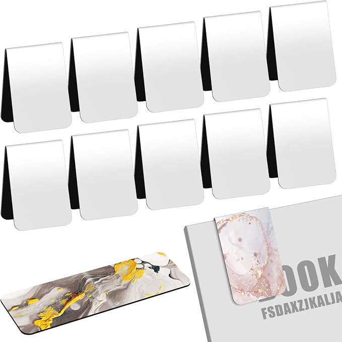 Skyygemm 12 Pcs Blanks Sublimation Magnetic Bookmark Double Sided Heat Transfer Magnet Bookmark Clips Blank Rubber Book Marker Bulk for Women Men DIY Crafts Gifts Personalized Book Lovers Present