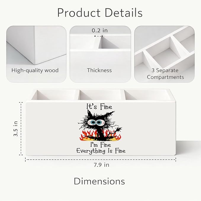 Funny Cat Pen Holder, Inch Desk Organizer, “It’s Fine, I’m Fine” Cat Illustration, Cute Desk Storage for Pens, Pencils, Scissors – Unique Gift for Cat Lovers, Teens, Students