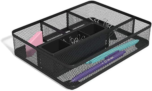 1InTheOffice Mesh Collection Desk Drawer Organizer Tray, Black, 7 Compartment