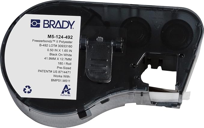 Brady FreezerBondz™ Polyester Pre-Sized Labels for Label Printer BMP51/BMP53/M511-180 Self Adhesive Printer Labels - Black on White (12,70 mm (W) x 41,91 mm (H)) - M5-124-492