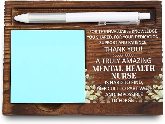 Mental Health Nurse Office Desk Organizer, Inspirational Gift for Psychiatric Nurses, Thoughtful Appreciation Gift, Motivational Decor for Healthcare, Wooden Sticky Note Holder, LQQ32
