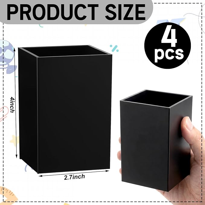 Affrolling 4 Pcs Classroom Magnetic Storage Boxes with Write Wipe Label Magnetic Storage Containers Plastics Pen Holder for Classroom Whiteboard Dry Erase Board Refrigerator Locker Organizer(Black)