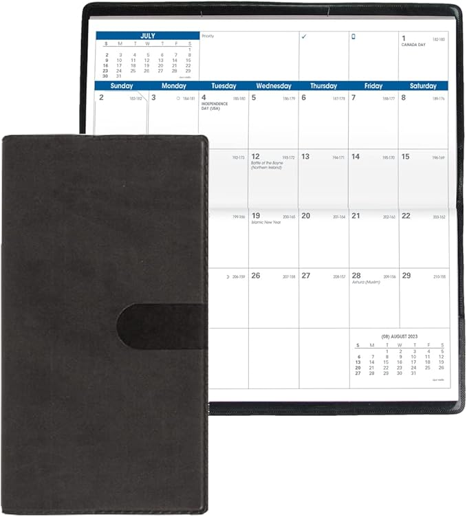 Quo Vadis 2024 Visoplan - Monthly Planner - 12 Months, Jan. to Dec. - 6 3/4 x 3 1/2" - Smooth Faux Suede Texas Charcoal Black - Pocket Calendar Organizer