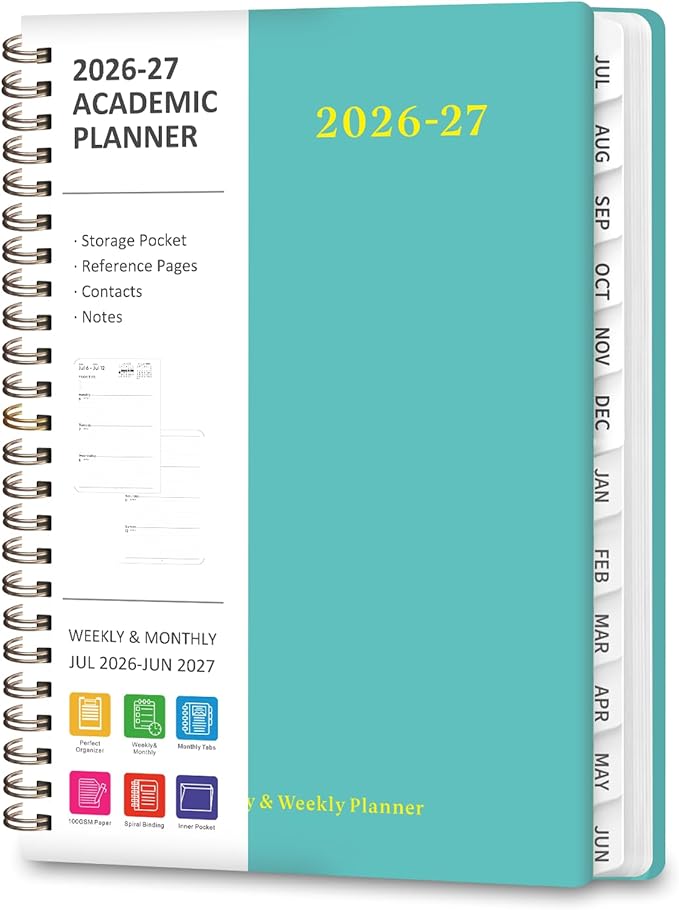 Planner 2026-2027, Weekly and Monthly Academic Year Calendar Planner, July 2026 - June 2027, Daily Agenda Book for Office School Supplies, A5(6.3'' x 8.5'')