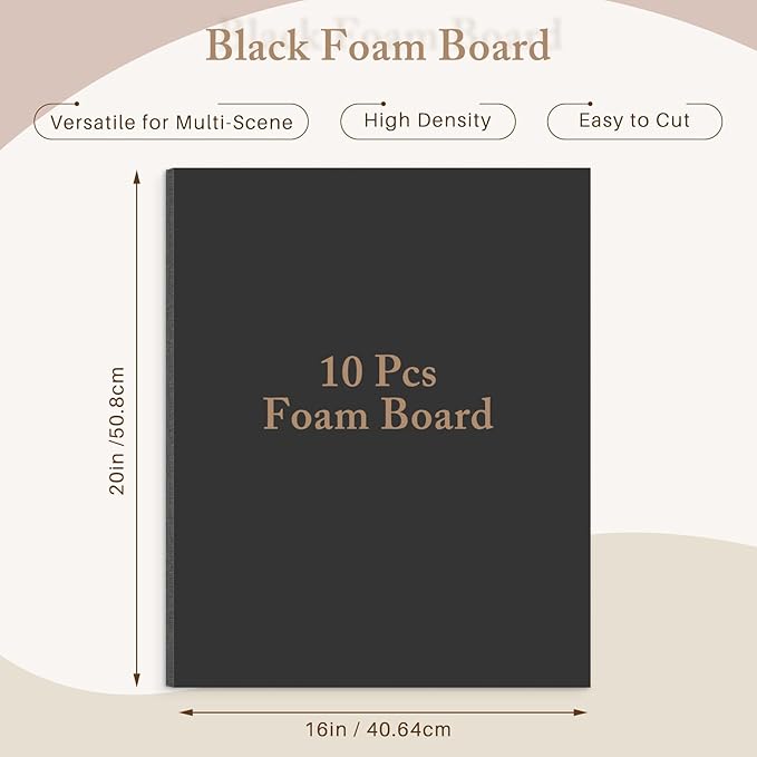 AUEAR, 10 Pack 16x20 Black Foam Boards, Foam Core Poster Board for Display, Mounting, Print, Presentation and Projects, 3/16'' Thick