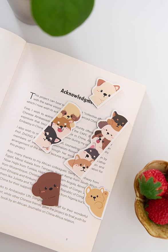 5pcs/Set Cute Magnetic Bookmark, Funny Peeping Dog Book Marker Clip for Kids, Women, Teachers, Students, Book Lovers Gifts, Printing on 2 Side (Dog)