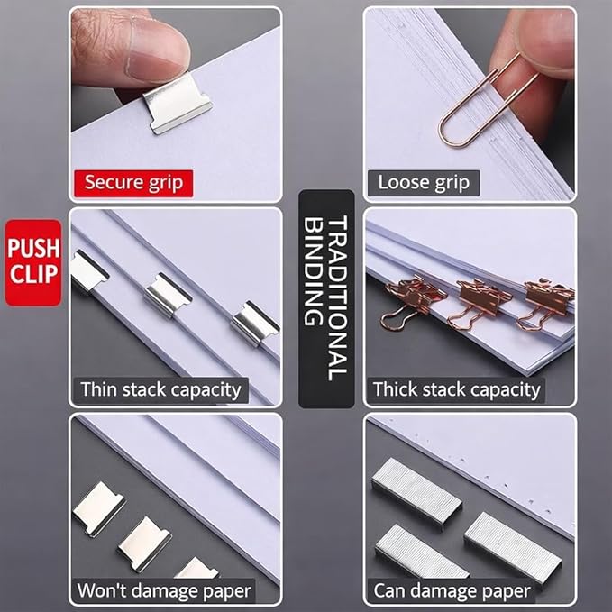 Portable Binder Clip Stapler with 100 Refill Clips,Handheld Paper Clamp Dispenser for Desktop/Document, No-Hole Binding, Home/School/Office Use (Trans,A)