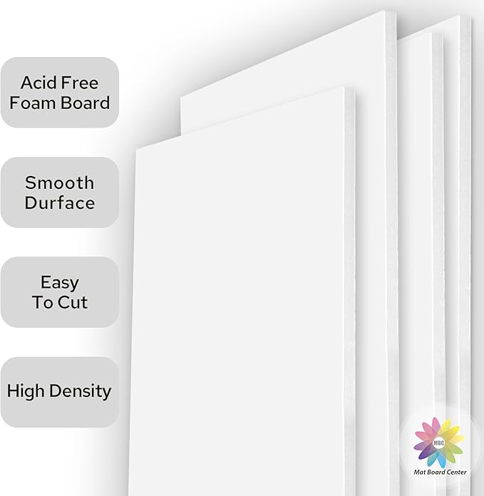 Mat Board Center Premium White Foam Core Board - 22x28 Inches, 3/16" Thick - 10 Pack, Acid-Free - Ideal for Mounting, Crafts, Art, and Presentations