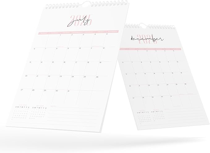 Karto Wall Calendar 2025-2026 - Vertical 11x17 inch July 2025 to December 2026 - Boost Your Productivity and Easy Planning with the Aesthetic Monthly Calendar - Two Font Pink