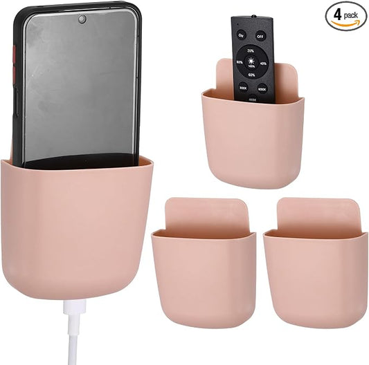 PATIKIL 4Pcs Remote Control Holder Wall Mount, Self-Adhesive TV Air Conditioner Control Holder Phone Charging Organizer for Home Office Bedroom Supply Pen Organizer, Pink