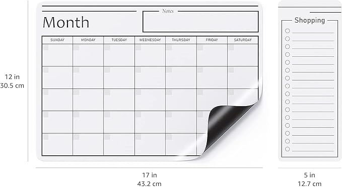 Amazon Basics Magnetic Dry Erase Whiteboard Calendar for Fridge, Easy to Clean, Schedule Organizer, 12" x 17", Includes 4 Markers and Eraser