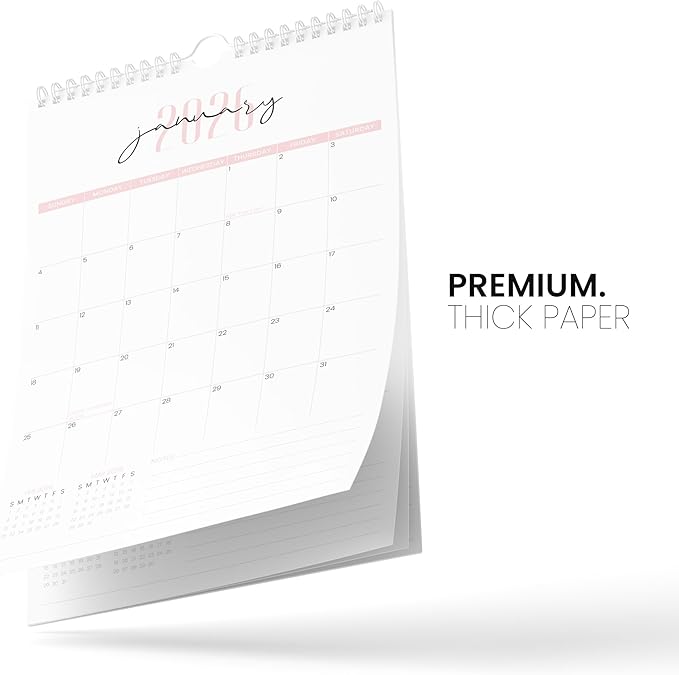 Karto Wall Calendar 2025-2026 - Vertical 11x17 inch July 2025 to December 2026 - Boost Your Productivity and Easy Planning with the Aesthetic Monthly Calendar - Two Font Pink