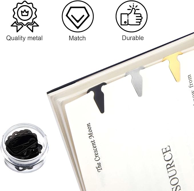 150Pcs Book Darts, Arrow Metal Bookmark, Cute Book Line Markers, 3 Colors Bookmark Clip, Portable Page Markers for Students, Teacher, Readers, Book Lovers, Men and Women(Steel Color, Gold, Black)