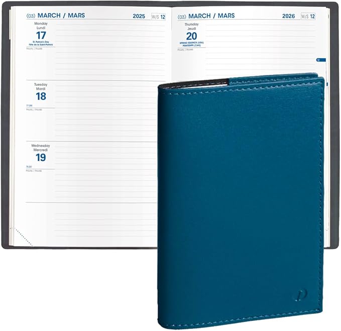 Quo Vadis 2026 Hebdo - Bi-Lingual (EN/FR) - Weekly/Monthly Planner - 12 Months, Jan. to Dec. - 6 1/4 x 9 3/8" - Smooth Faux Leather Soho Steel Blue Covers - Productivity Time Management Organizer