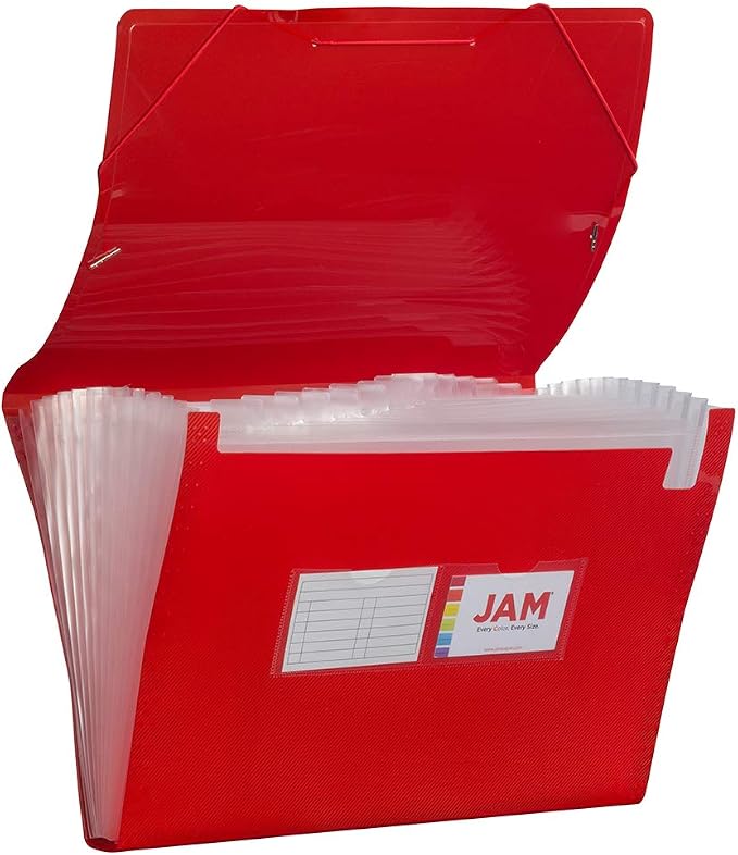 JAM PAPER Accordion Folders - 13 Pocket Plastic Expanding File - Legal Size - 10 x 15 - Red - 2/Pack