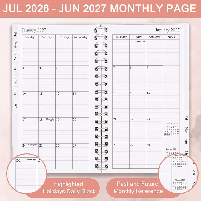 2026-2027 Pocket Planner/Calendar - July 2026 - June 2027, A6 Weekly & Monthly Organizer to Track Goals, Easy to Organize Your Daily Life, 3.75" x 6.75", Pink