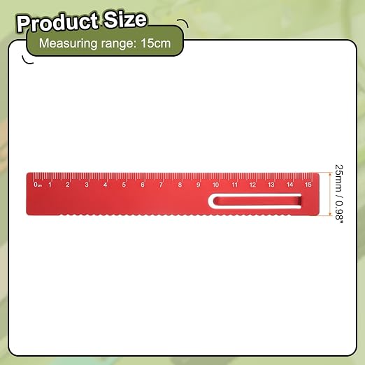 HARFINGTON Straight Ruler 15cm Metric Metal Aluminum Alloy Measuring Bookmark Clip Ruler Scale Tool for Measure Study Reading Classroom Office, Red