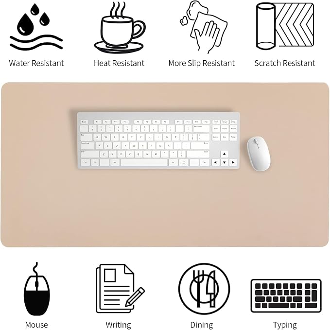 Bloss Leather Desk Pad, Mouse Pad, Non-Slip Desk Protector Mat, Leather Desk Blotter, Computer Desk Pad, Waterproof Desk Mat for Home Office and Decor - Beige (35.4×17Inches)