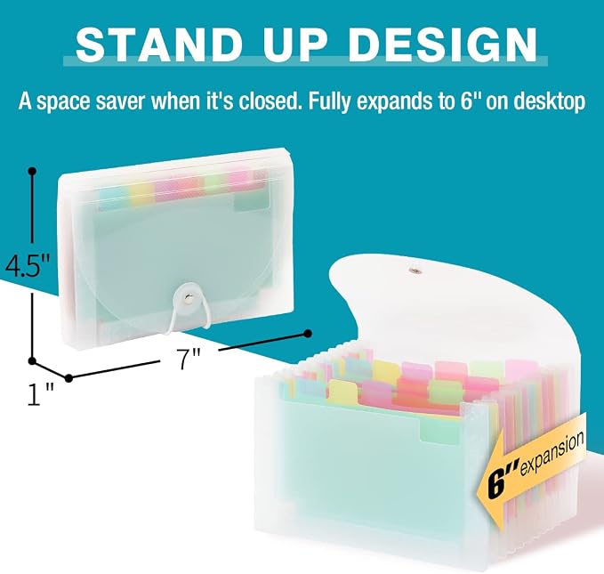 H4D Coupon Receipt Holder, 13 Pocket Accordion File Organizer, 7x4.5 Inches, Colored