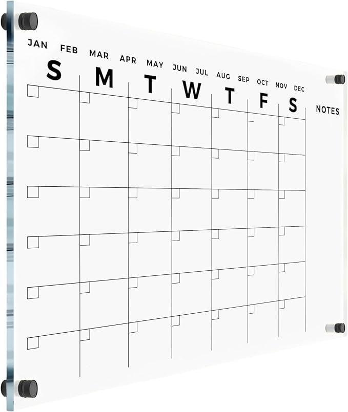 Acrylic Wall Premium Calendar with Black Hardware - Monthly and Weekly Board Family Planner - Dry Erase Family Calendar - Marker (24x18'' (Regular) - Black Standoff)
