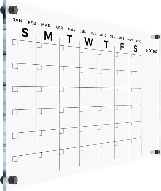 Acrylic Wall Premium Calendar with Black Hardware - Monthly and Weekly Board Family Planner - Dry Erase Family Calendar - Marker (24x18'' (Regular) - Black Standoff)